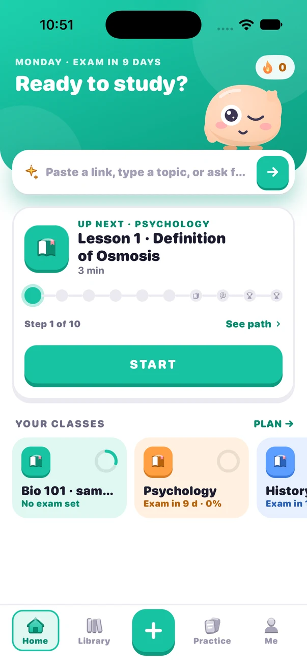 Vocory home screen: next lesson and your classes