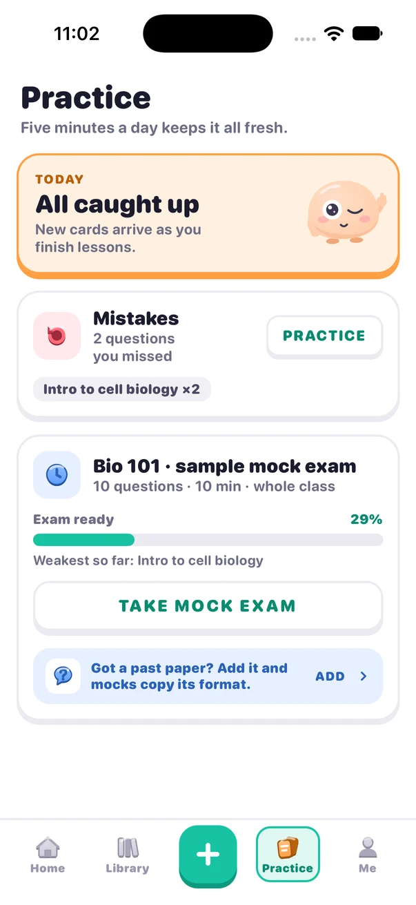 The Vocory Practice tab